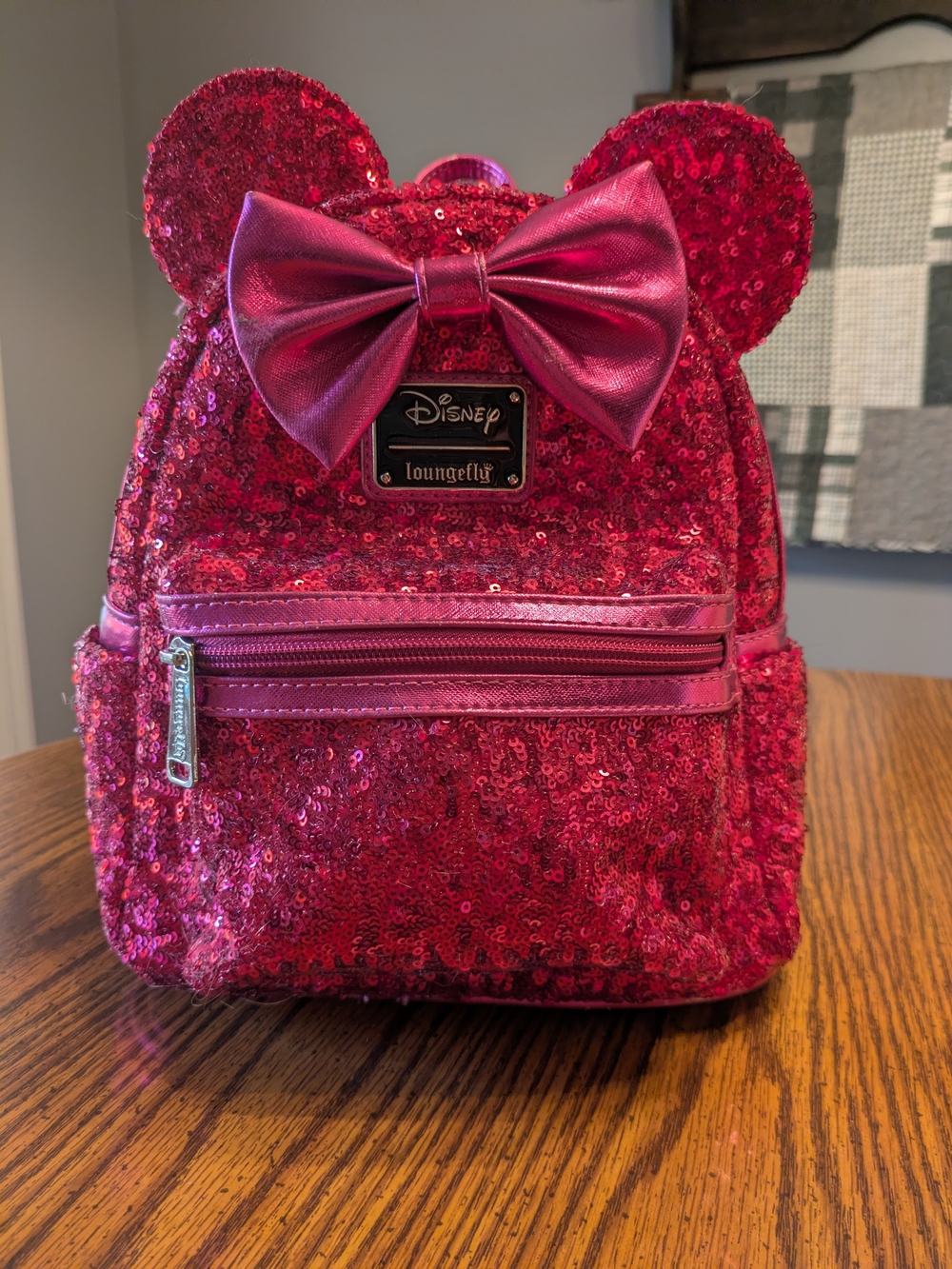 Loungefly Disney Magenta Sequin Minnie Ear Mini Backpack
